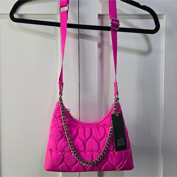 NWT Purse Hot Pink Heart Patterned Shoulder Bag Copy - Picture 1 of 8